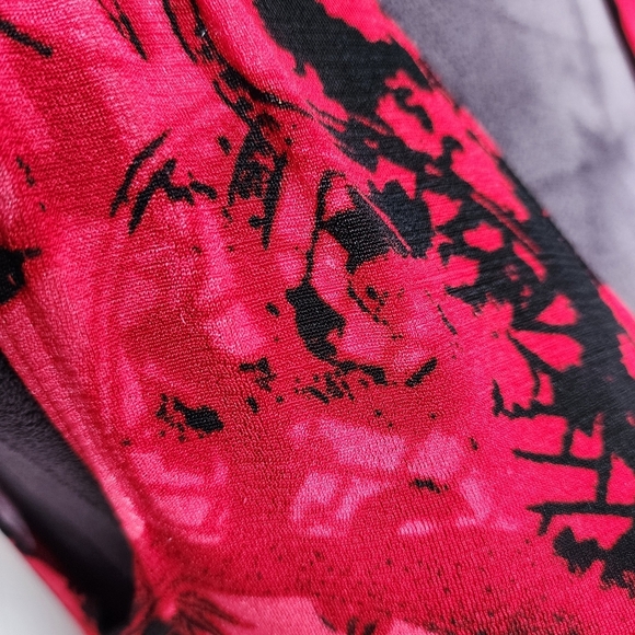 E. Gen Red Black Stretch Swim Cover Up Women's Print Dress Tie Shoulder Sz S - Picture 6 of 15